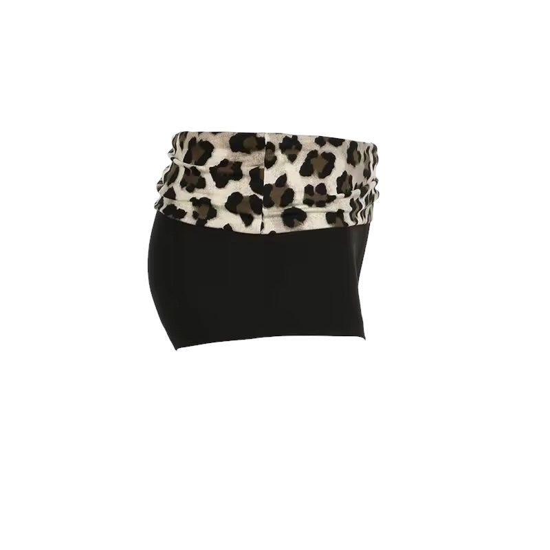 Black Y2K Roll Leopard Print Waist Booty Shorts