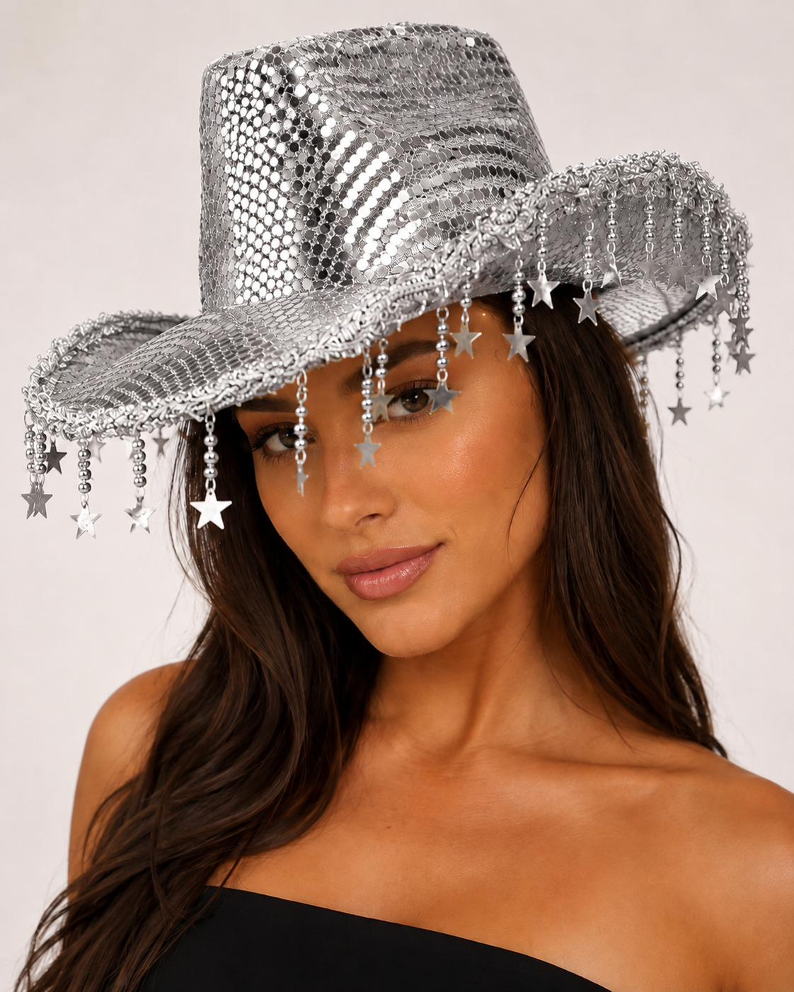 Silver Sequin Space Cowboy Tassel Cosplay Party Hat