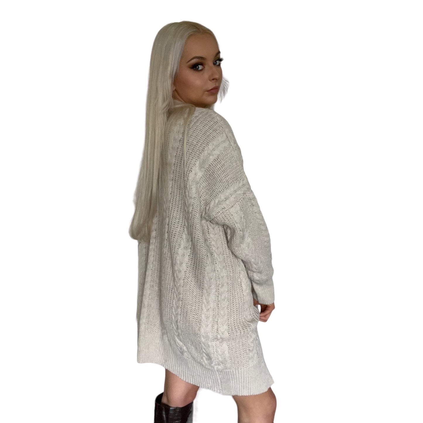 Cream Oversized Cable Knit Warm Long Cardigan