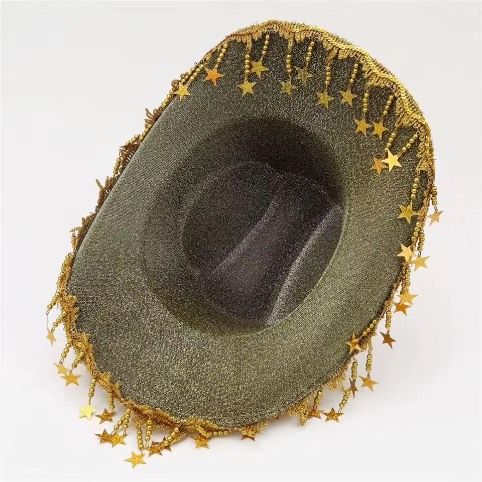 Gold Sequin Space Cowboy Party Cosplay Tassel Costume Hat