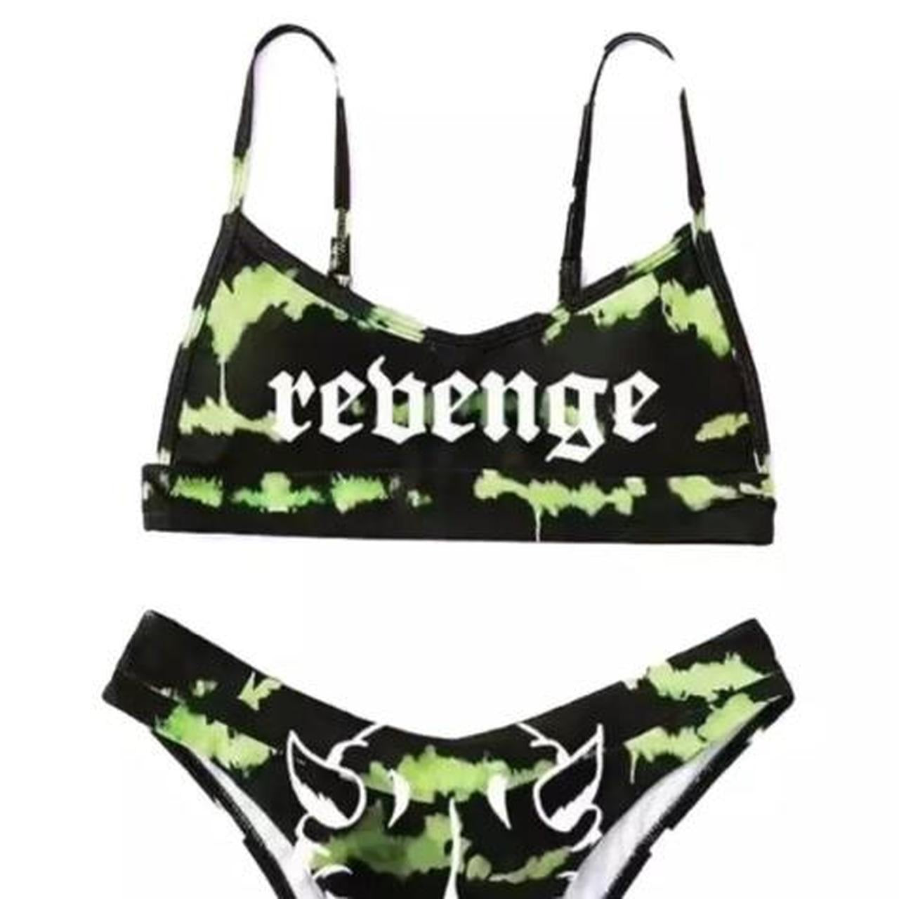 Black and Green Tie Dye Revenge Gothic Bikini Set