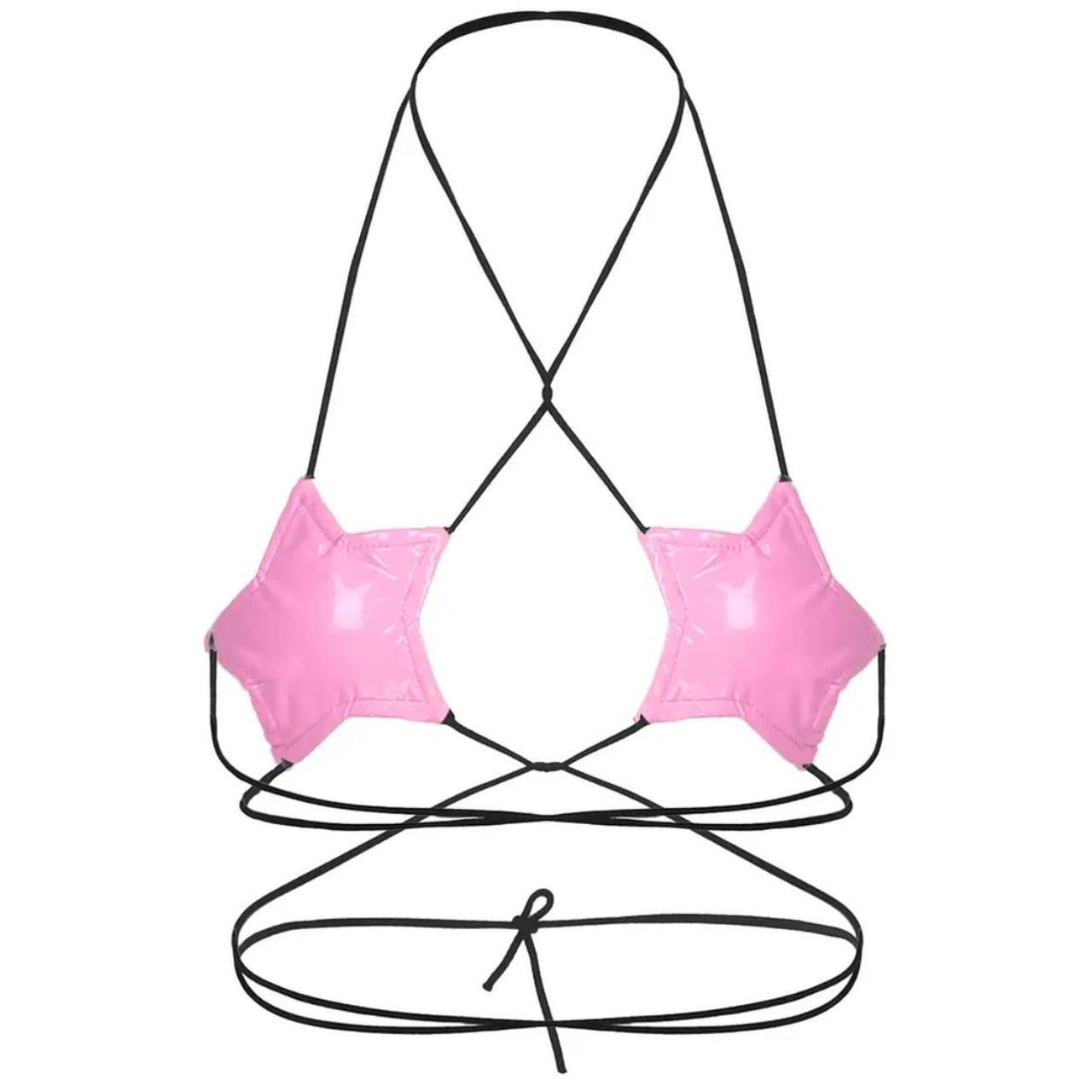 Pink Faux Leather PVC Star Bralet Crop Top