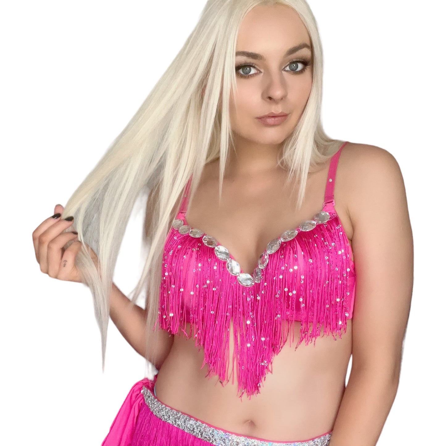 Pink Barbie 2 Piece Rhinestone Tassel Halloween Costume Set