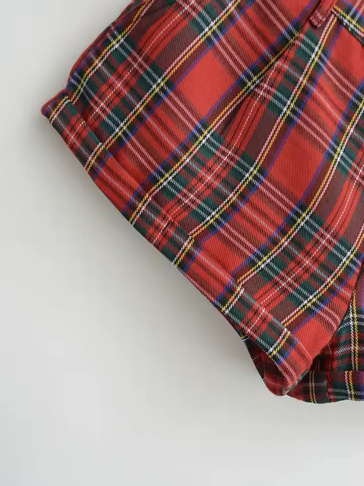 Red Tartan Checkered Punk Retro Hot Pant Shorts