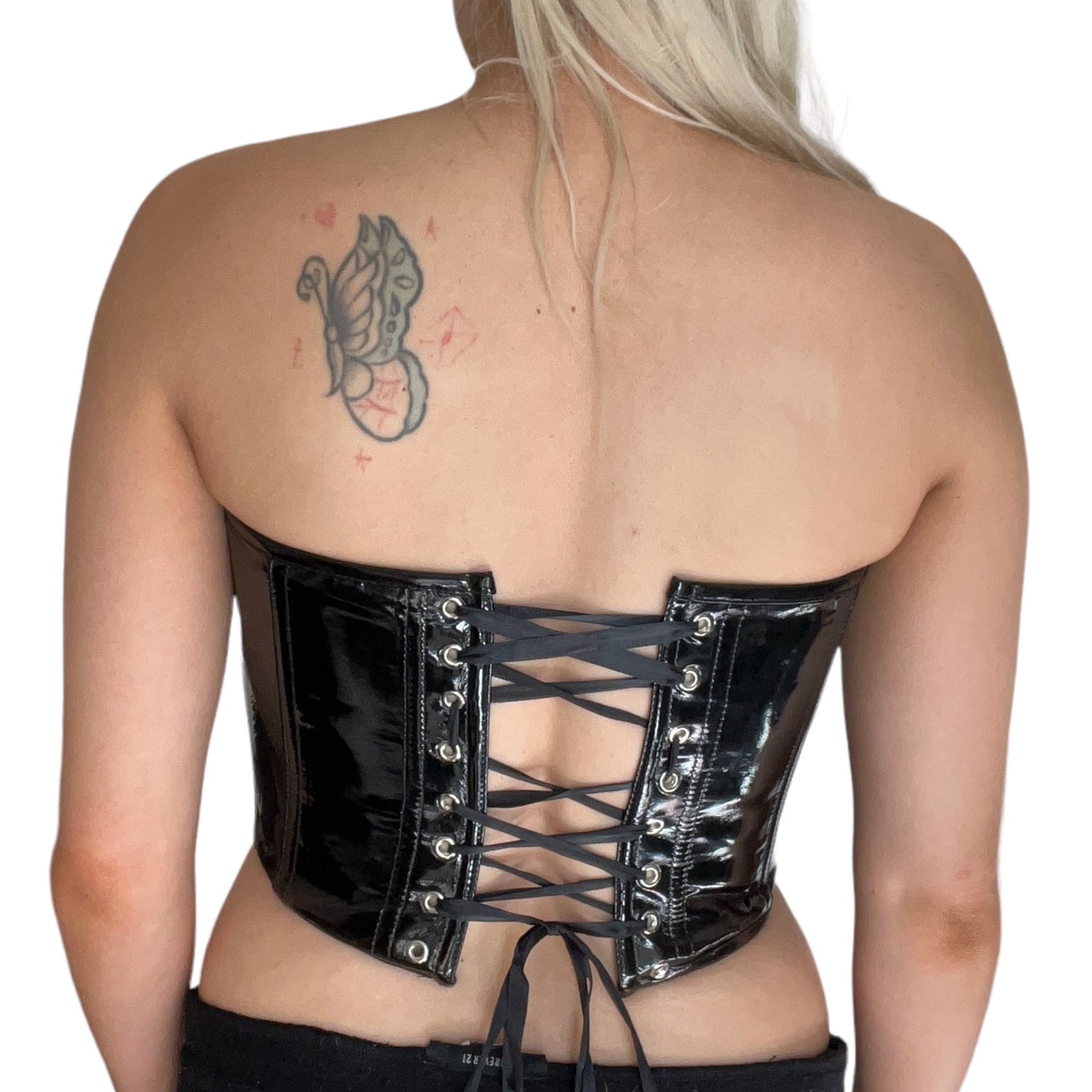 Black PVC Gothic Lace Up Strapless Corset