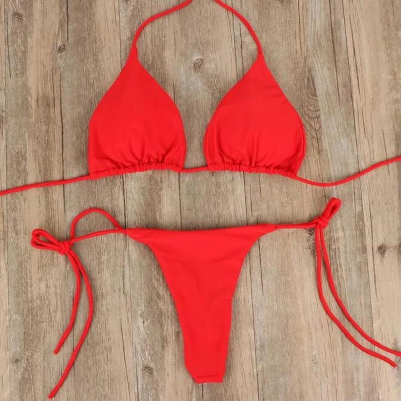 Red Basic 2 Piece Bikini Set Essentials