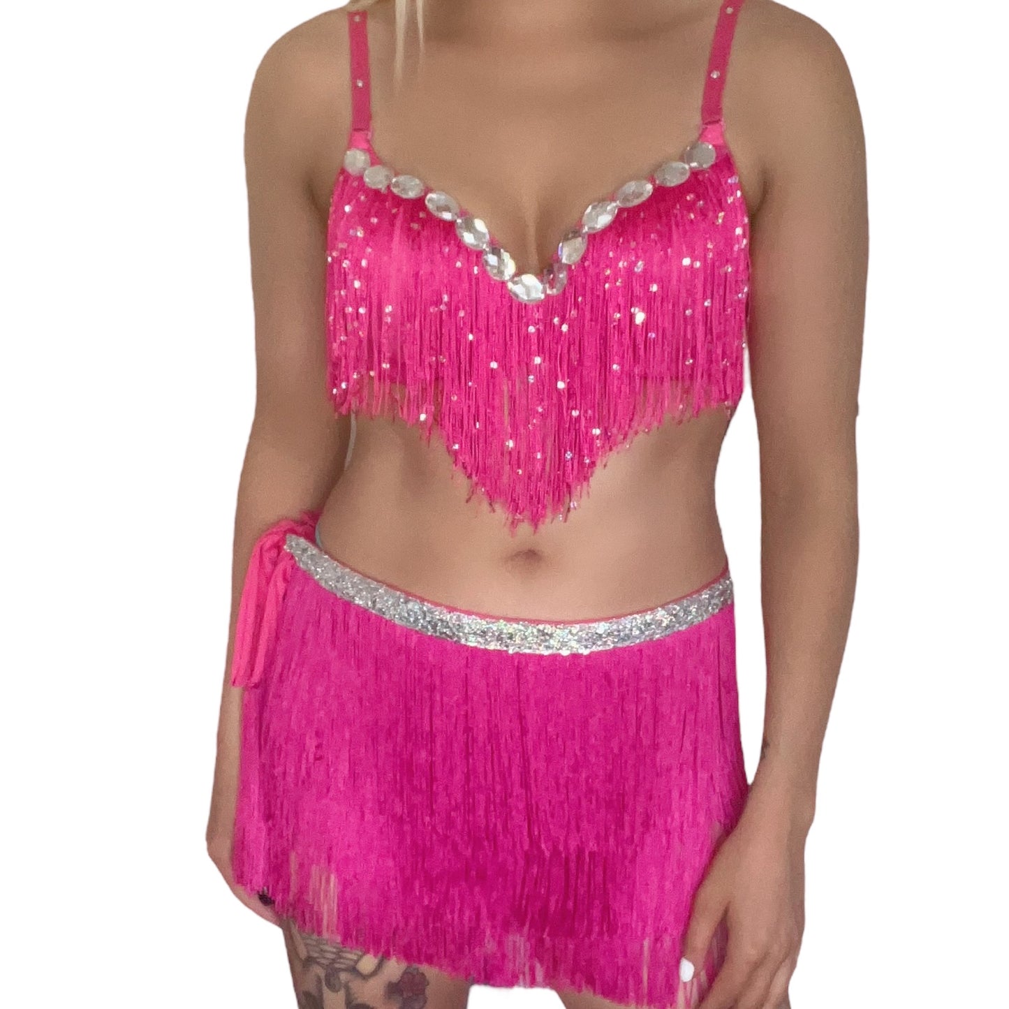 Pink Barbie 2 Piece Rhinestone Tassel Halloween Costume Set