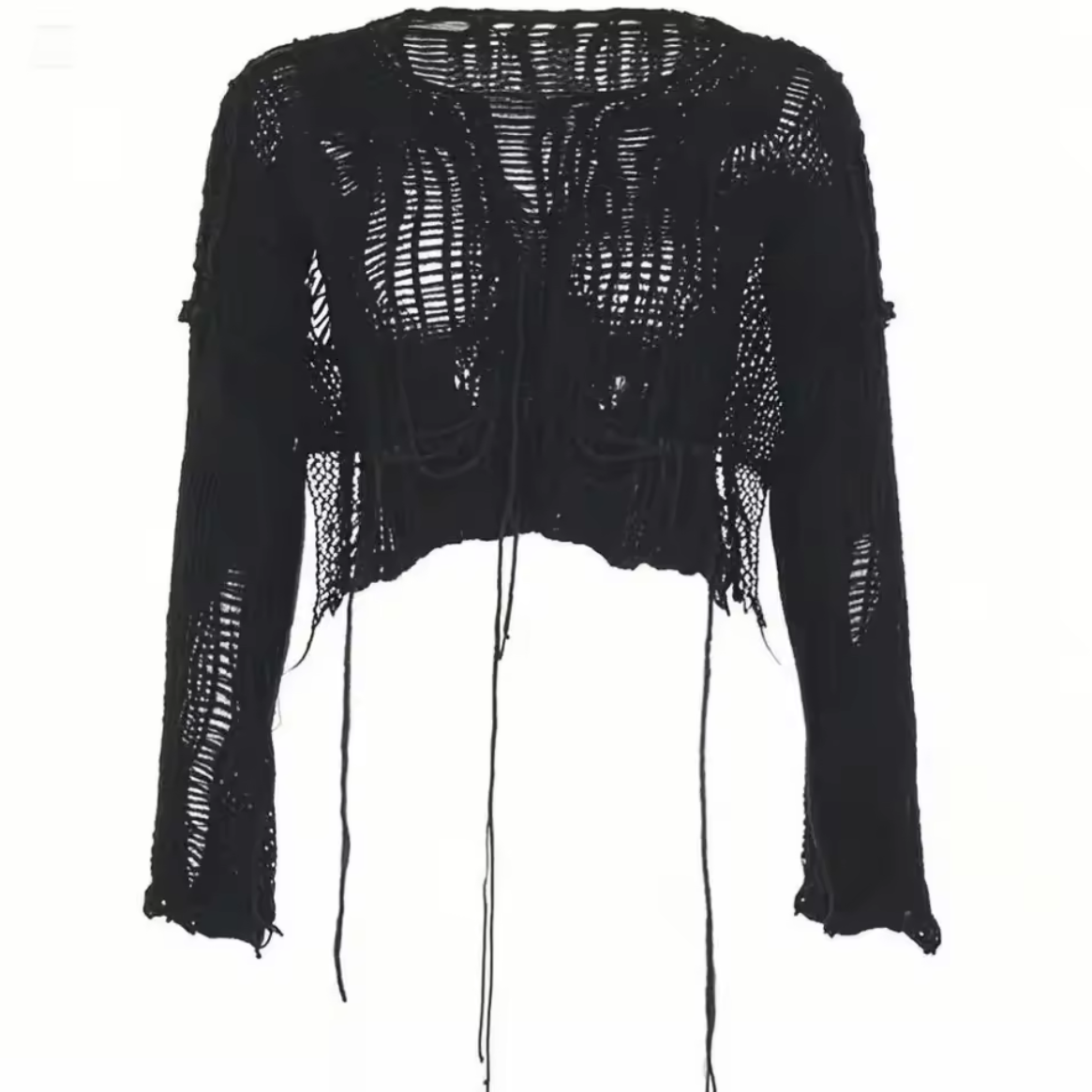 Black Grunge Distressed Knitted Cropped Layer Jumper
