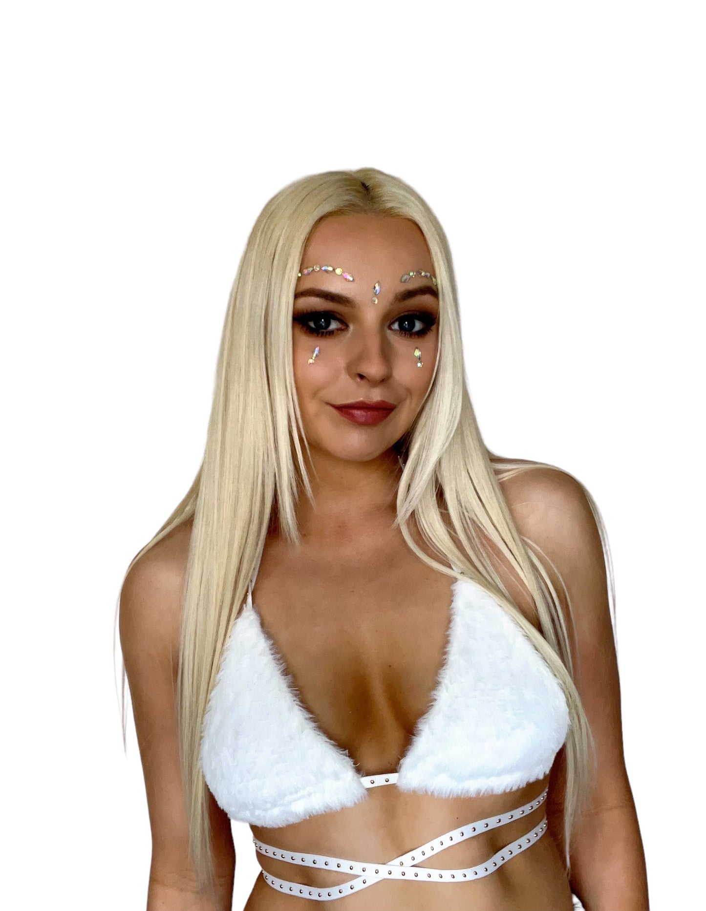 White Fluffy Festival Studded Wrap Crop Top