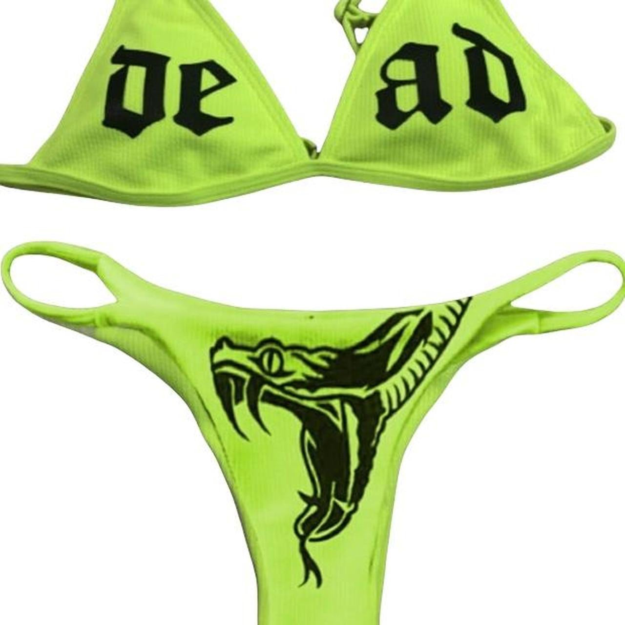 Neon Green Dead Punk Snake Bikini Set