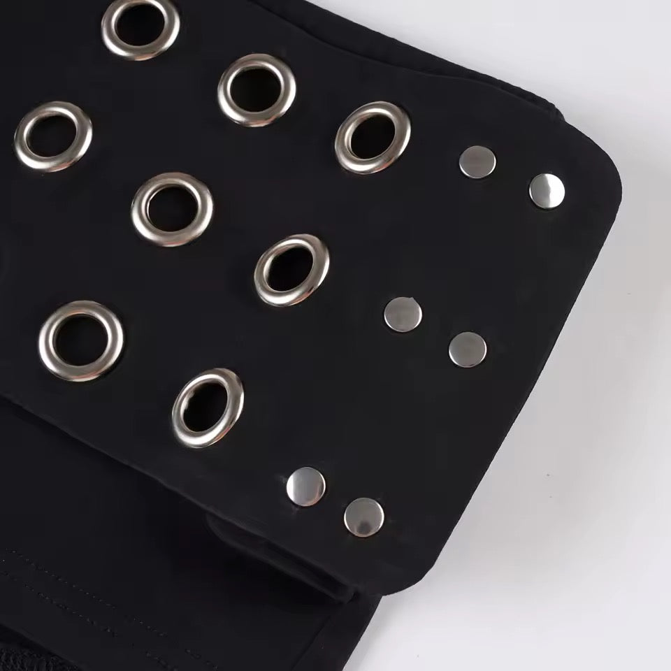 Black Low Rise Punk Festival Eyelet Booty Shorts