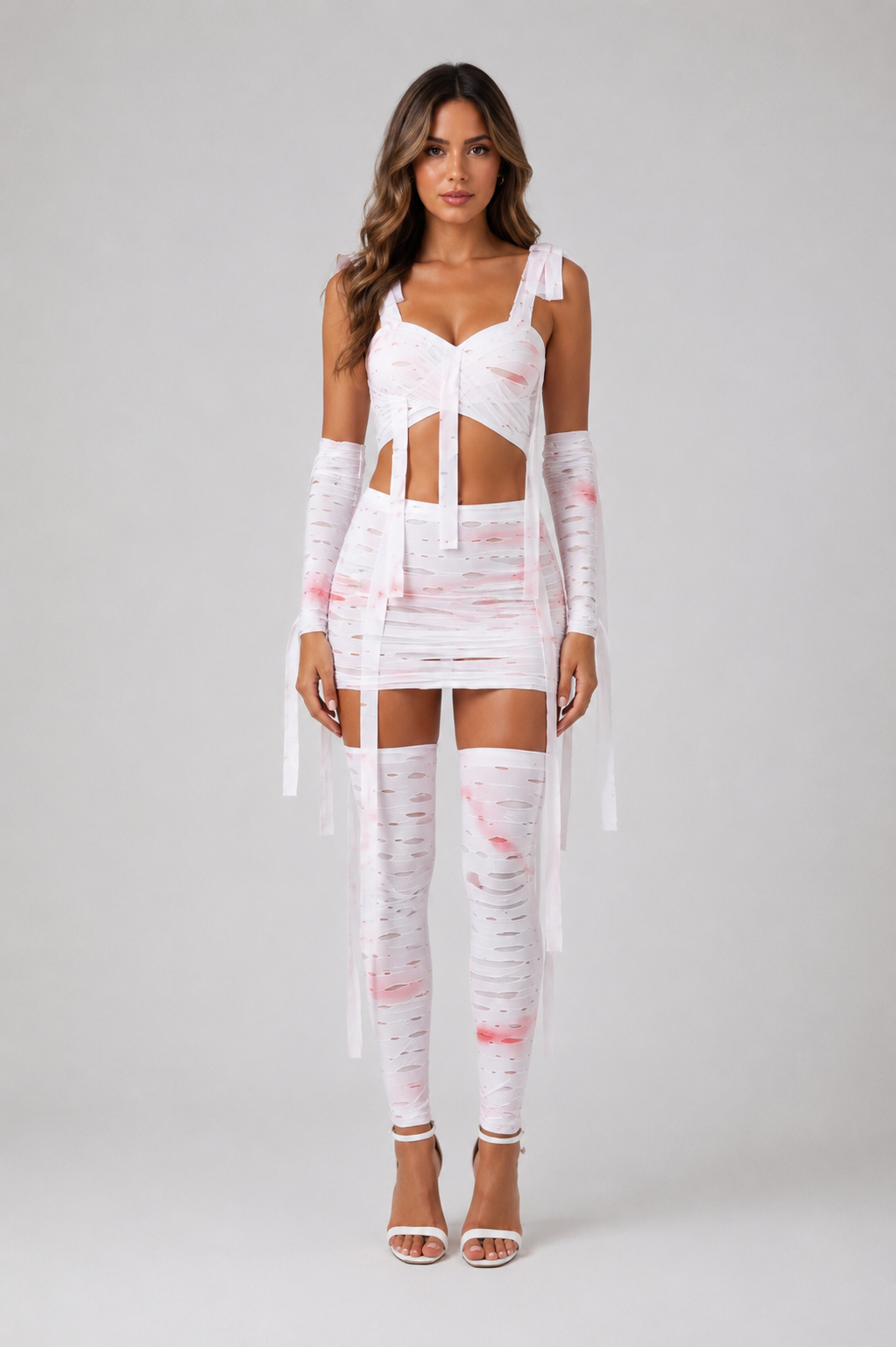 White Horror Bandage Mummy 4 Piece Cosplay Halloween Costume Outfit
