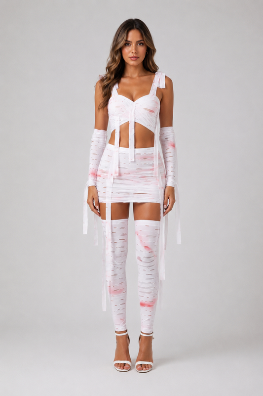 White Horror Bandage Mummy 4 Piece Cosplay Halloween Costume Outfit