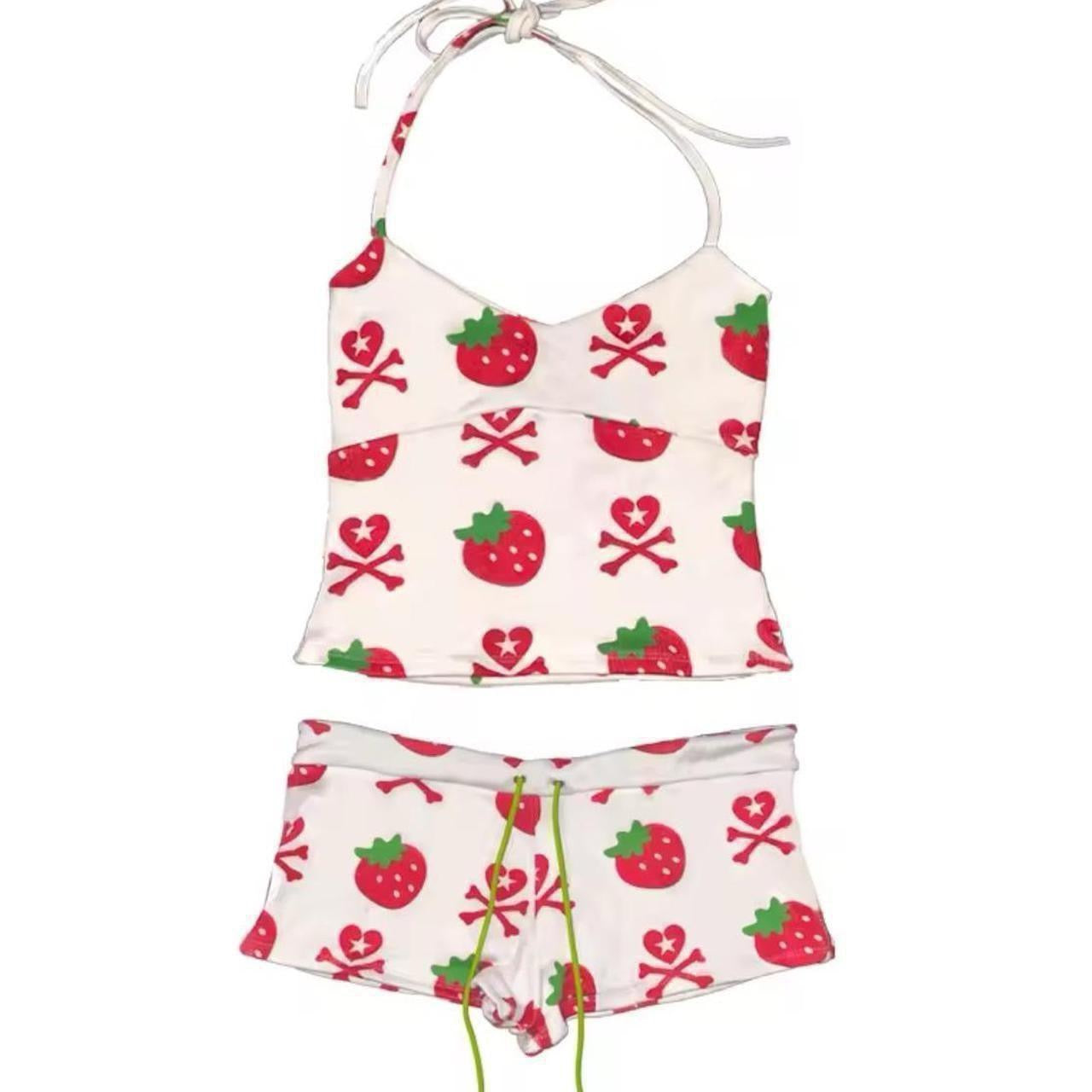 Pastel Goth Strawberry Skull 2 Piece Loungewear Set
