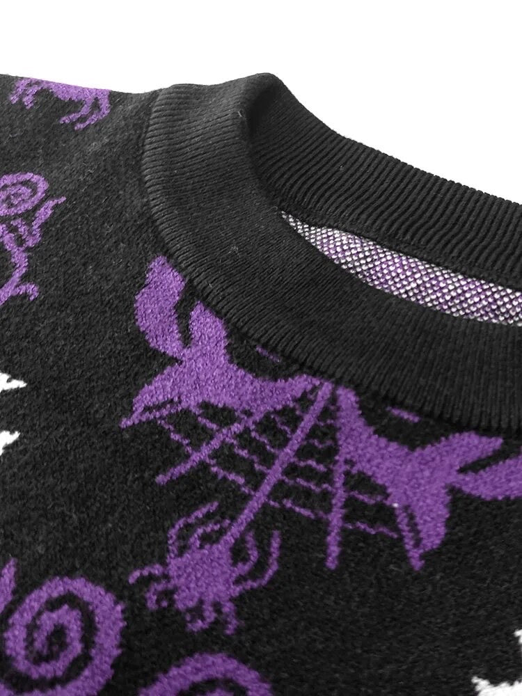 Black And Purple Gothic Oversized Winter Jumper