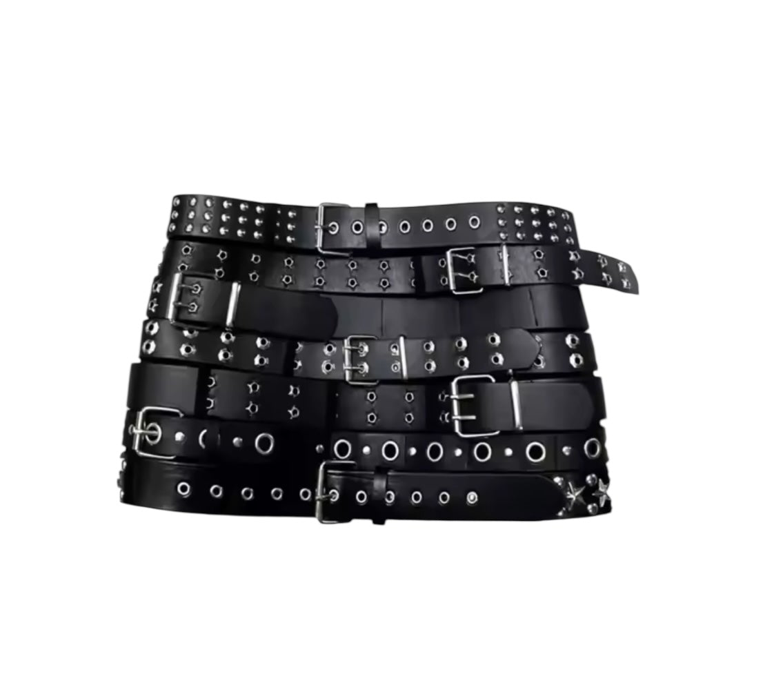 Black Faux Leather Extreme Belt Punk Mini Skirt