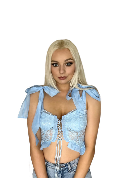 Blue Lace Little Bo Peep Coquette Corset Top