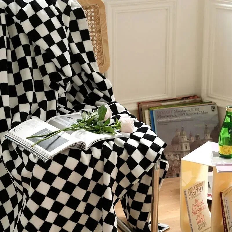 Black And White Checkerboard Fuzzy Blanket