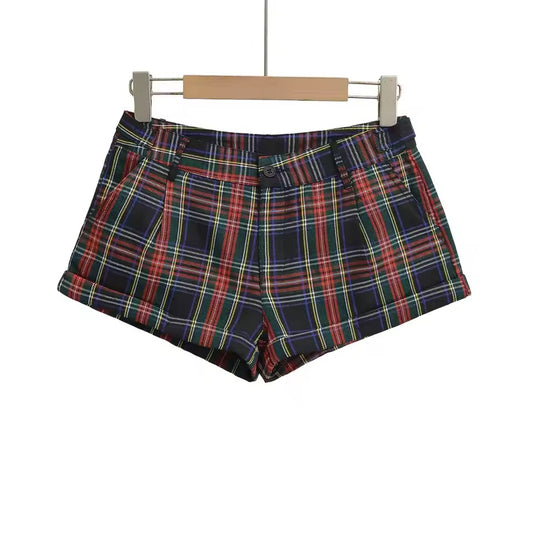 Navy Tartan Checkered Punk Retro Hot Pant Shorts