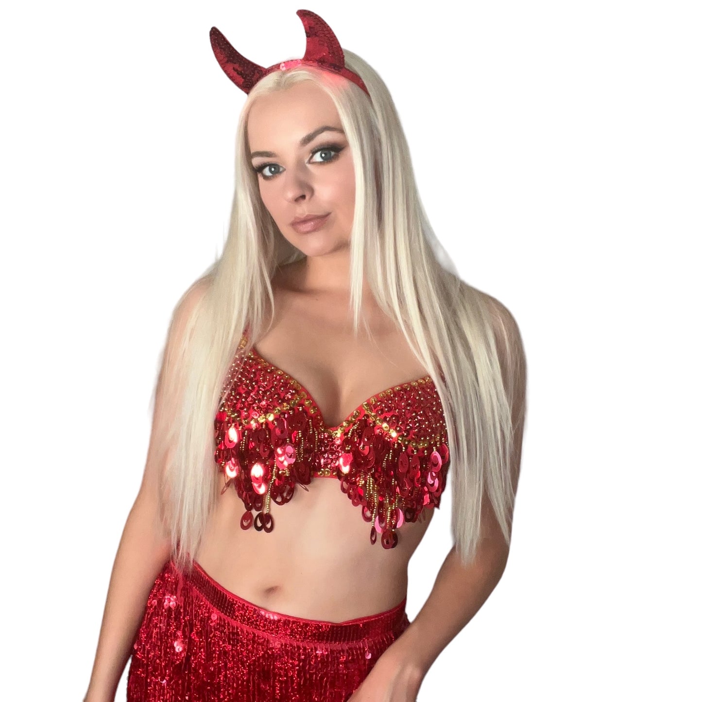 Red Devil 3 Piece Sequin Tassel Halloween Costume Set