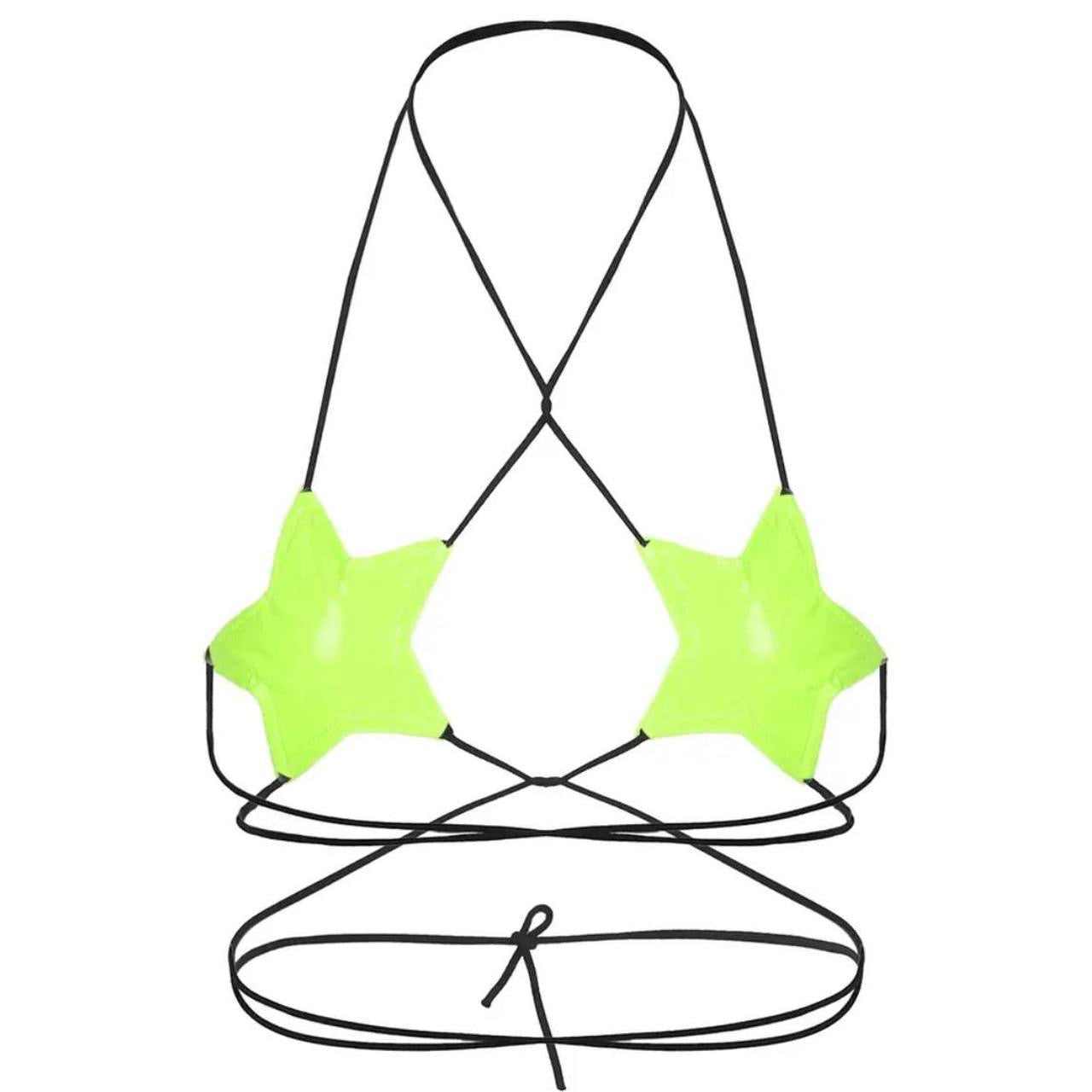 Neon Green PVC Faux Leather Star Bralet Crop Top