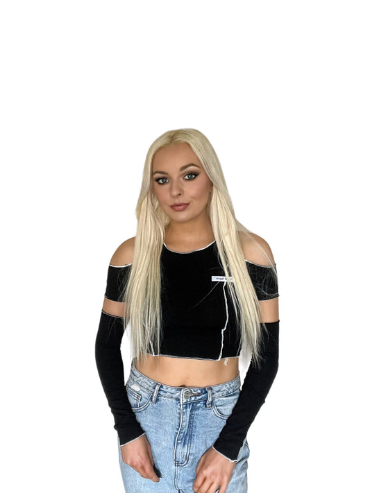 Black Cold Shoulder Crop Top With Arm Sleeves