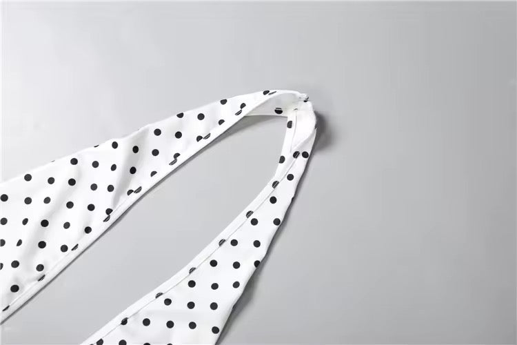 White Polka Dot Halterneck Lace Up Retro Pin Up Playsuit