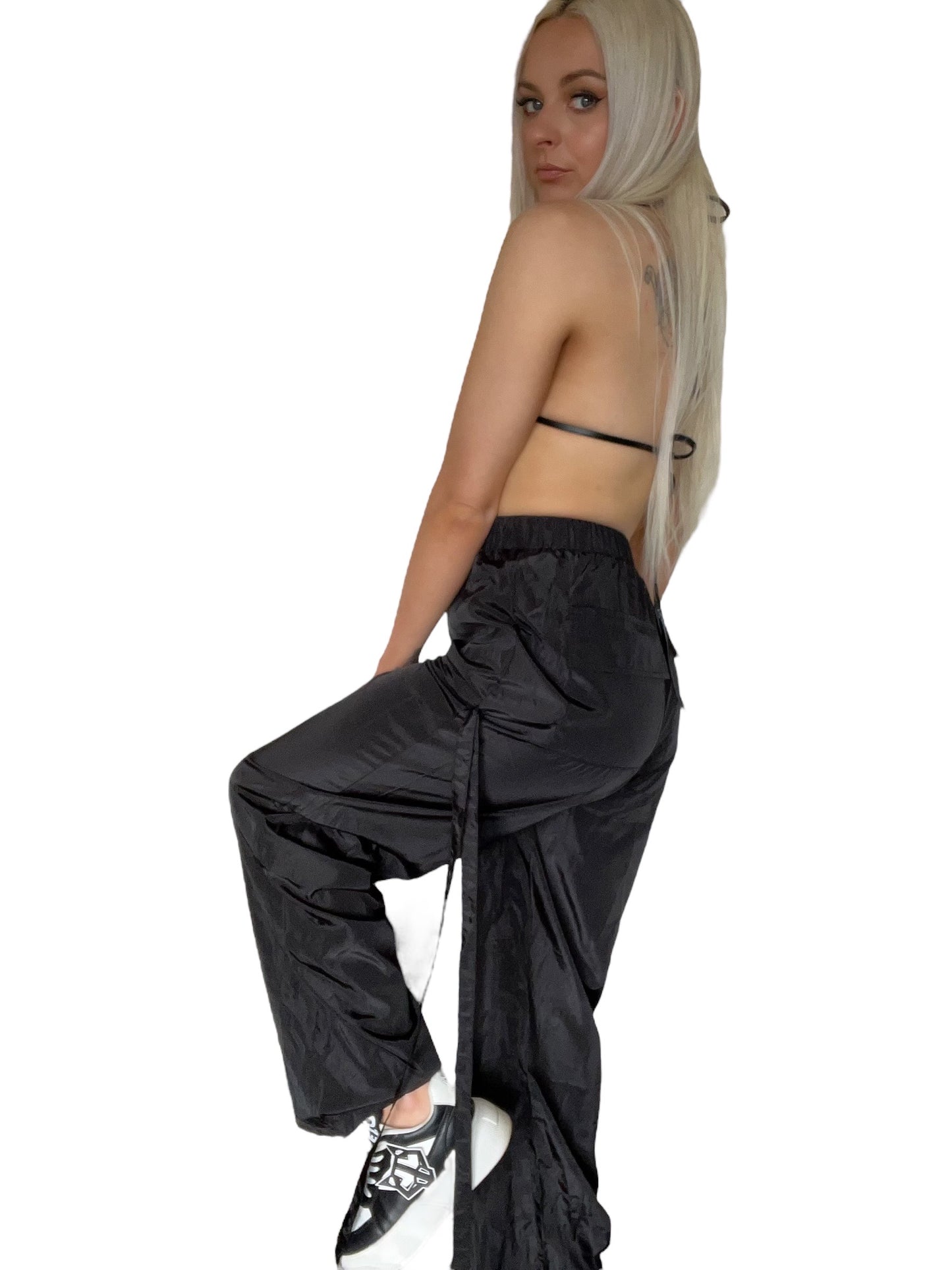 Black Baggy Wide Leg Cargo Y2k Punk Trousers