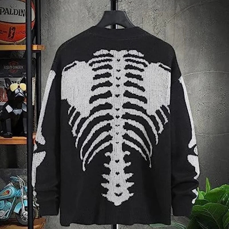 Black Skeleton Knitted Oversized Gothic Cardigan