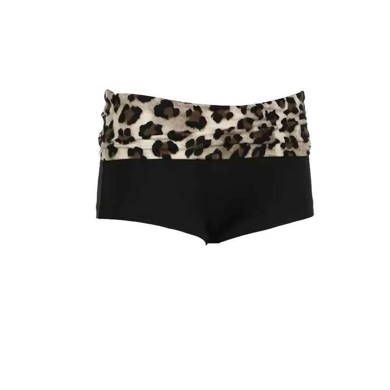 Black Y2K Roll Leopard Print Waist Booty Shorts