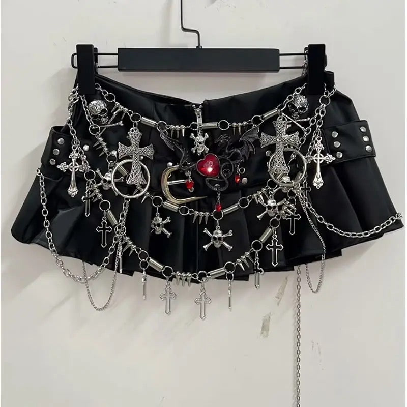 Black Low Waist Punk Extreme Chain Mini Skirt