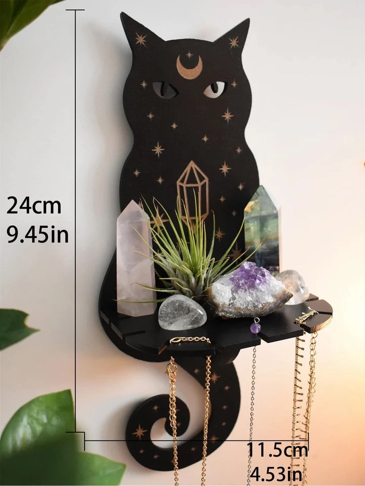 Black Gothic Mystic Cat Small Wall Shelf Gallery Wall