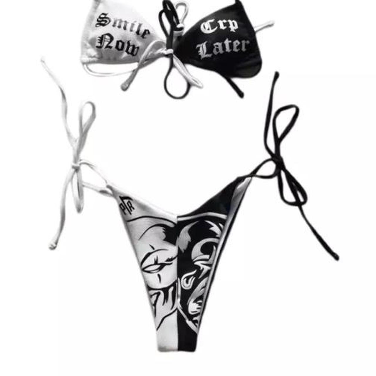 Smile Now Cry Later Monochrome Gothic Bikini