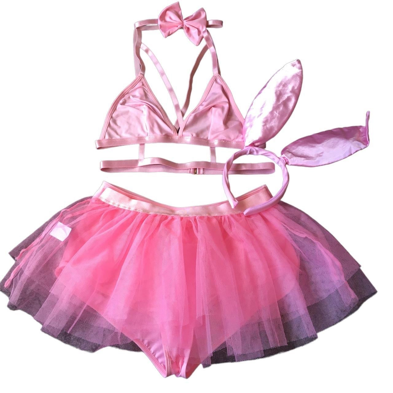 Pink Sexy 4 Piece Bunny Rabbit Halloween Costume Set