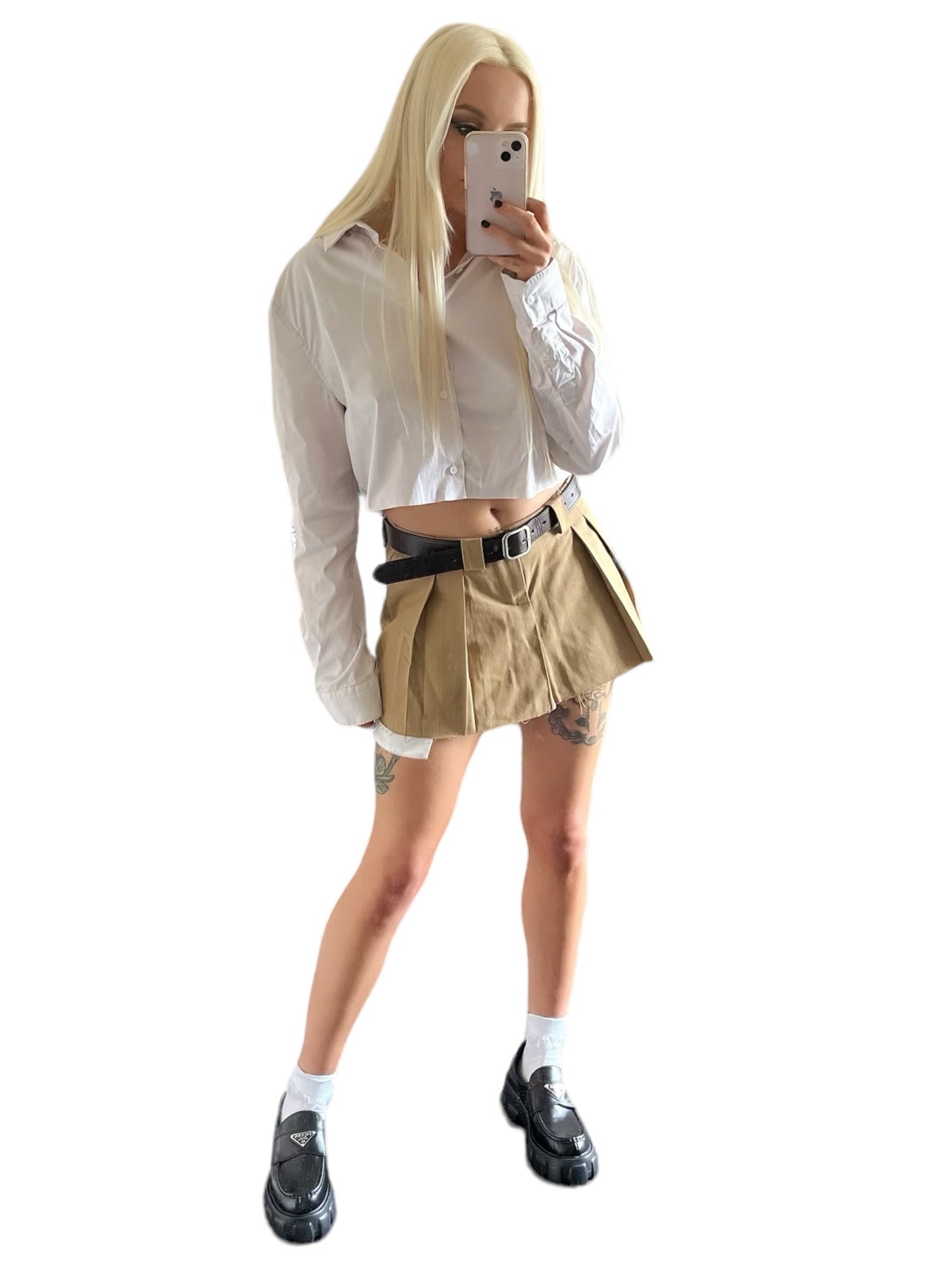 Brown Distressed Cargo Utility Mini Skirt