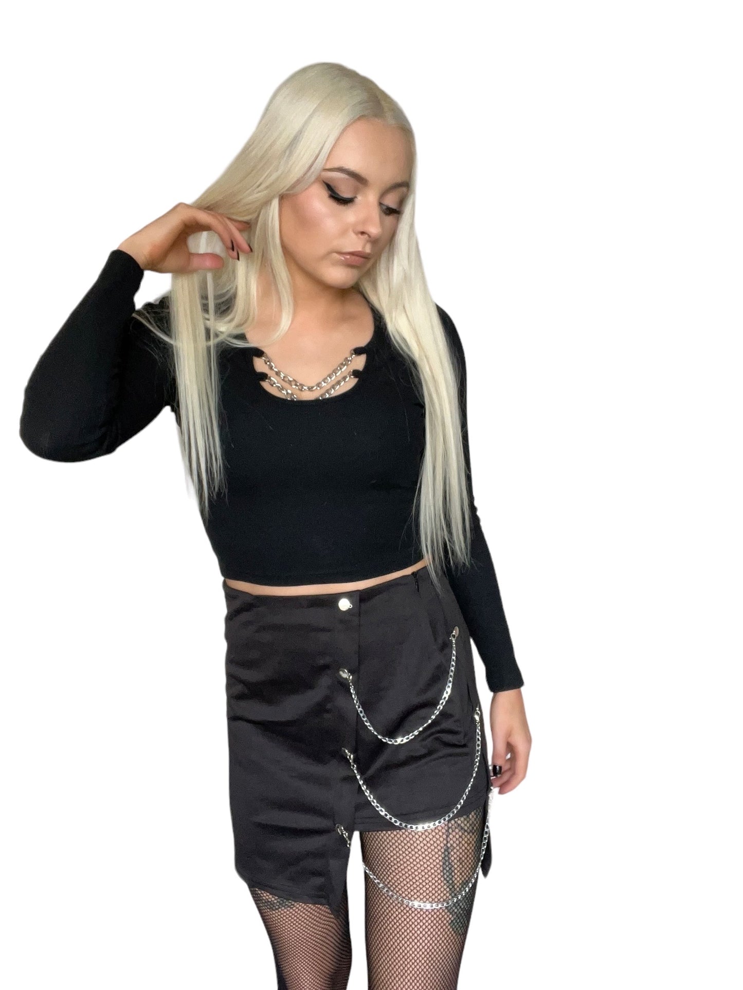 Black Gothic Chain Mini Asymmetric Skirt