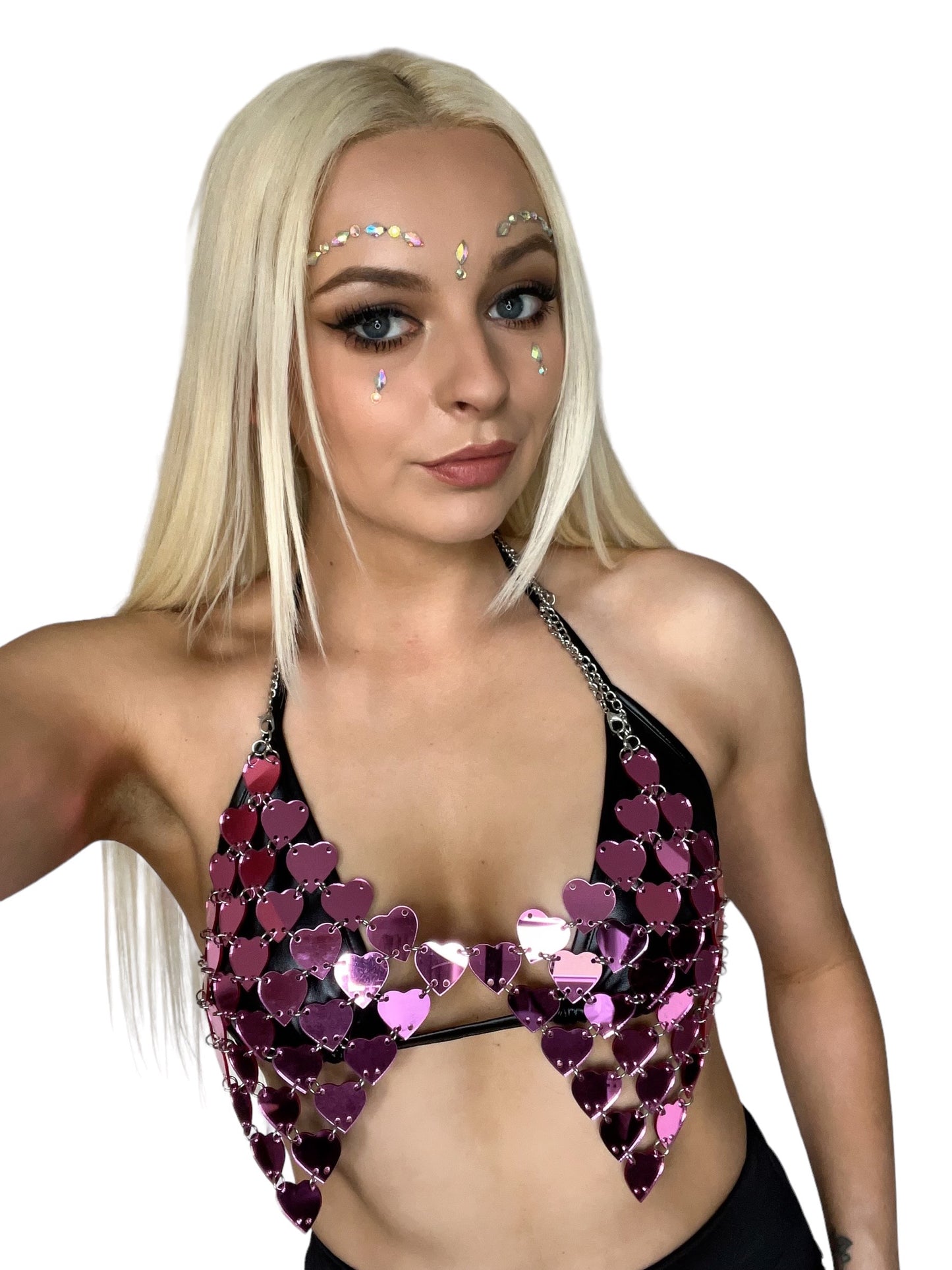 Pink Heart Holographic Chain Festival Crop Top