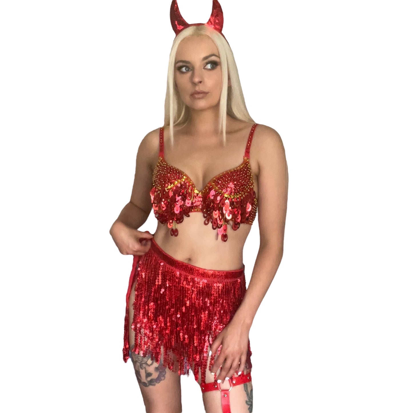 Red Devil 3 Piece Sequin Tassel Halloween Costume Set