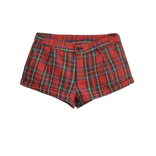 Red Tartan Checkered Punk Retro Hot Pant Shorts