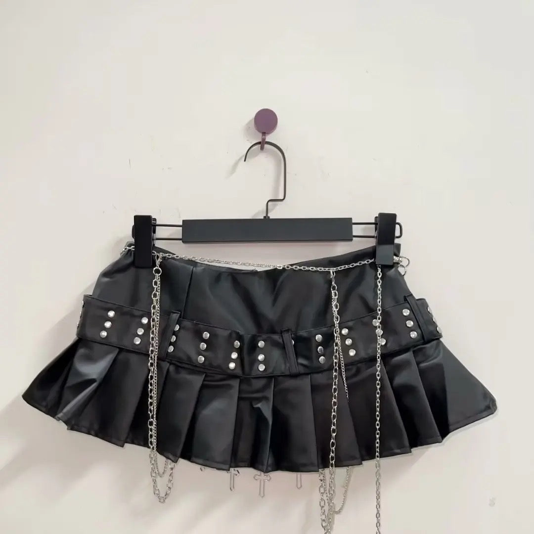 Black Low Waist Punk Extreme Chain Mini Skirt