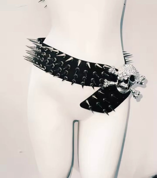 Black Chunky Spike Skull Punk Belt