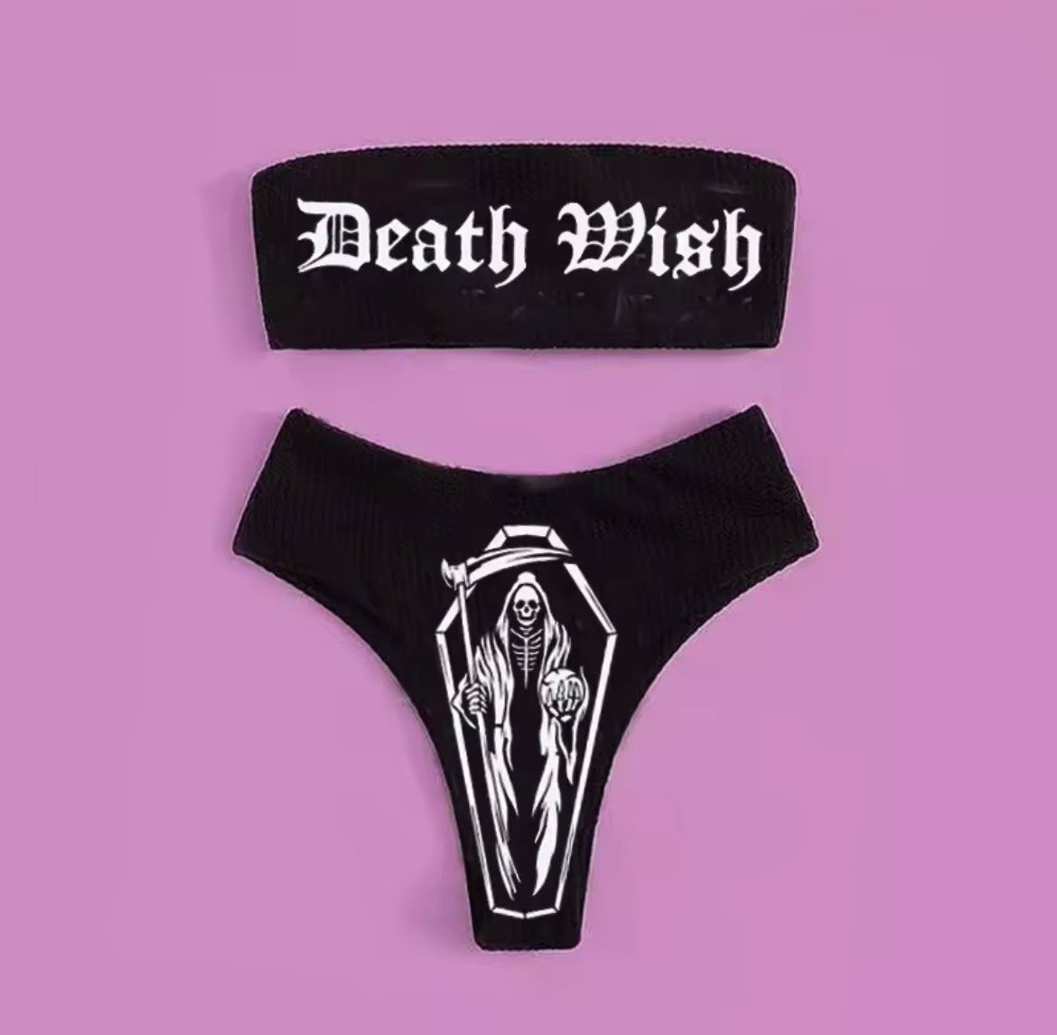Black Death Wish 2 Piece Alternative Bikini Swimwear Set