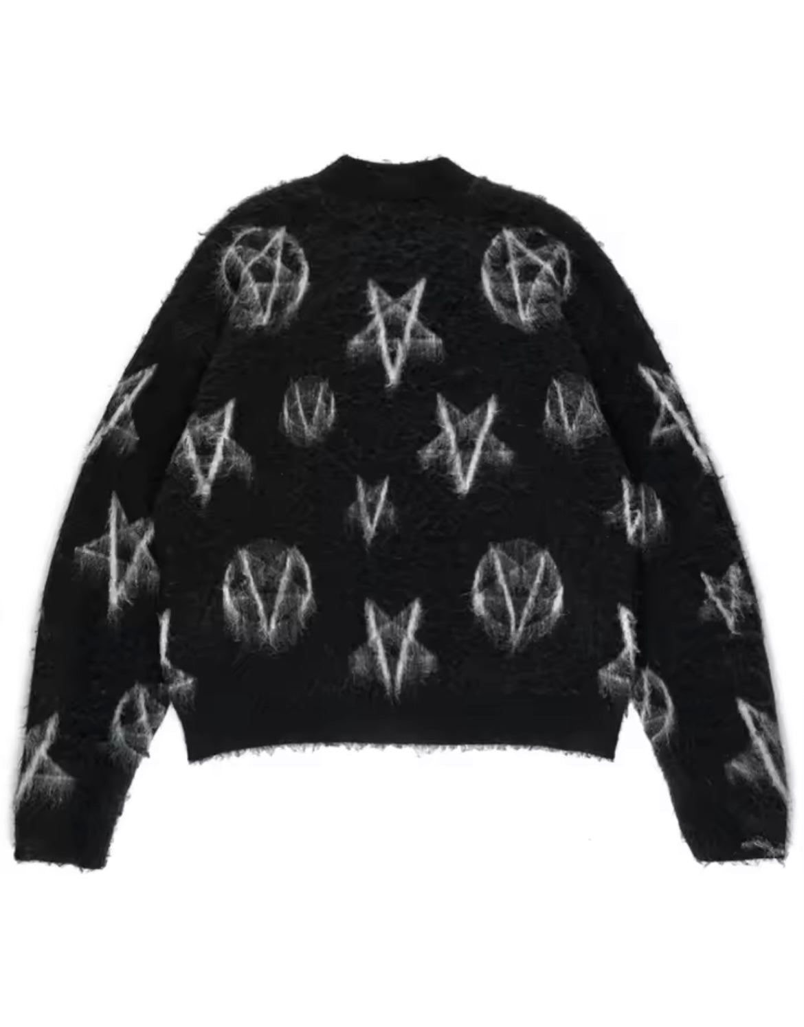 Black Distressed Pentagram Fluffy Cardigan