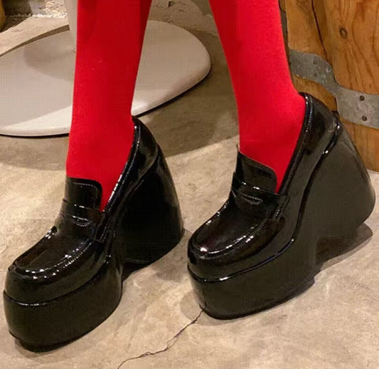 Black Chunky Patent Corporate Goth Platform Mary Jane’s