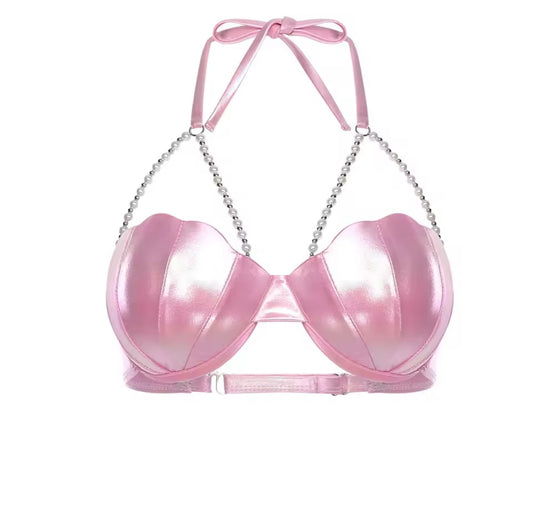 Pink Mermaid Shell Pearl Crop Top Bra