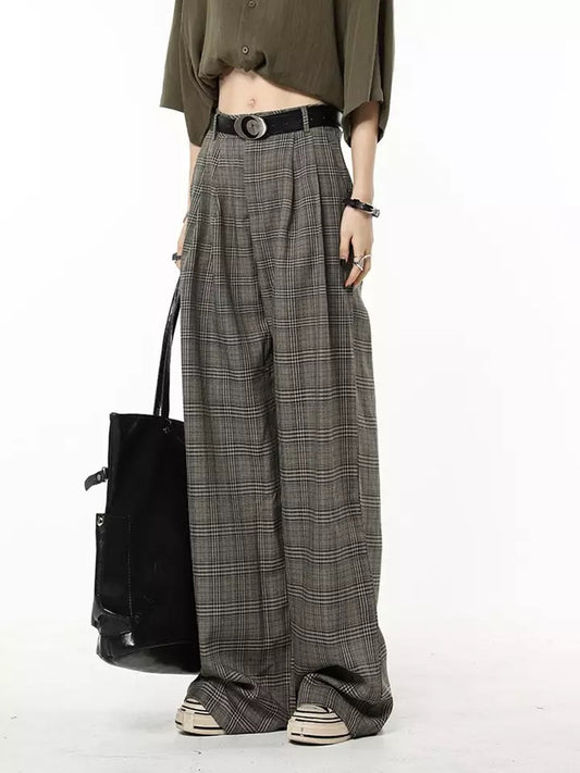 Brown Checkered Wide Leg Suit Trousers