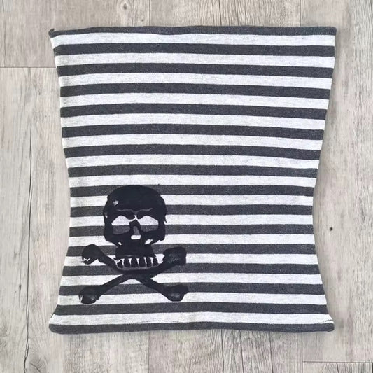 White And Grey Emo Skull Y2k Tube Top