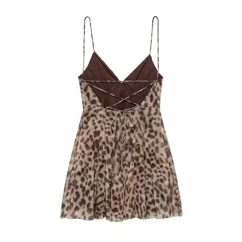 Brown Leopard Print Chiffon Y2k Mini Dress