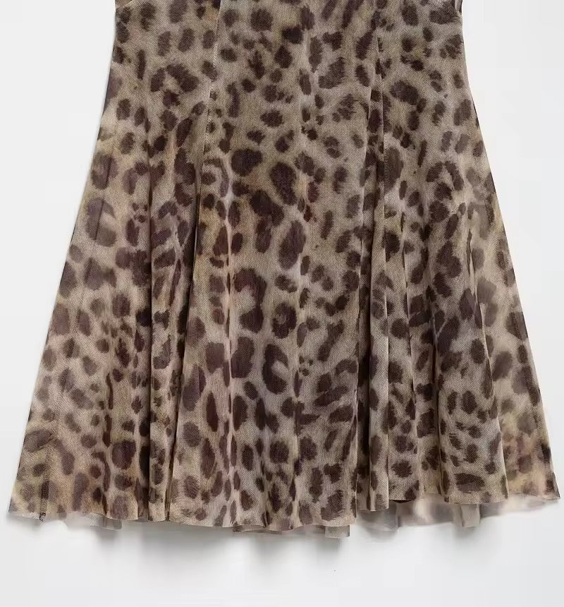 Brown Leopard Print Chiffon Y2k Mini Dress