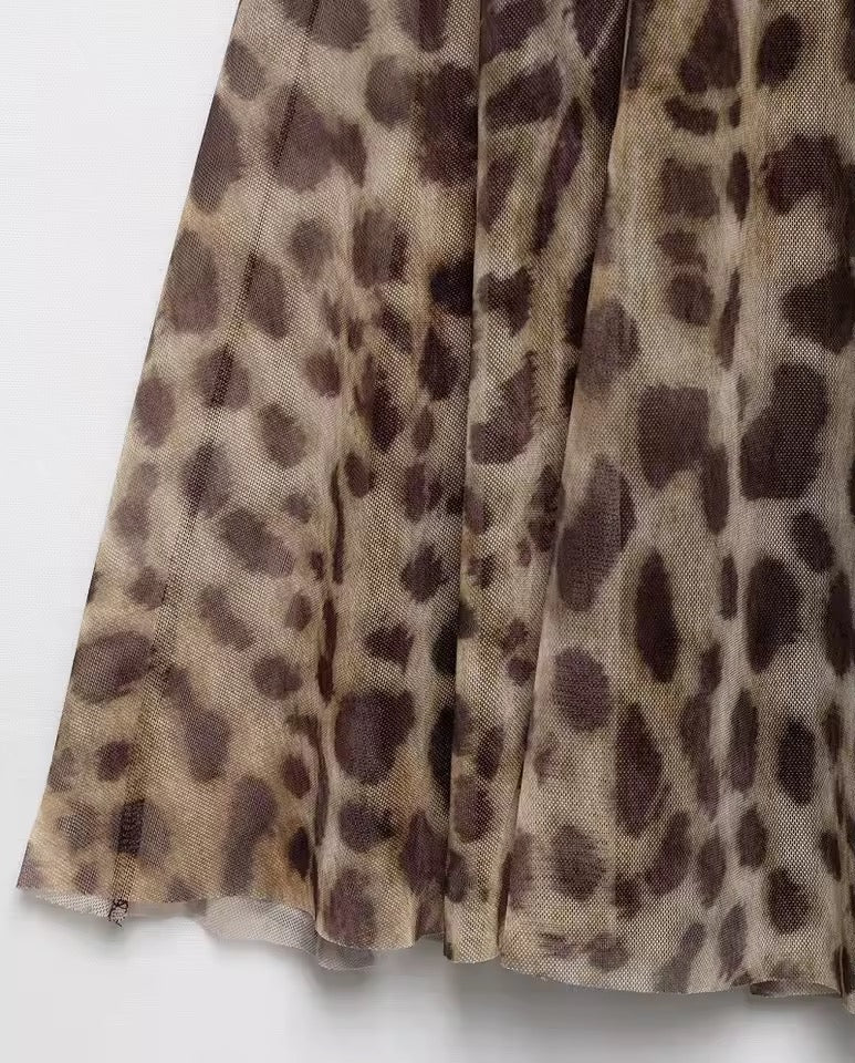 Brown Leopard Print Chiffon Y2k Mini Dress